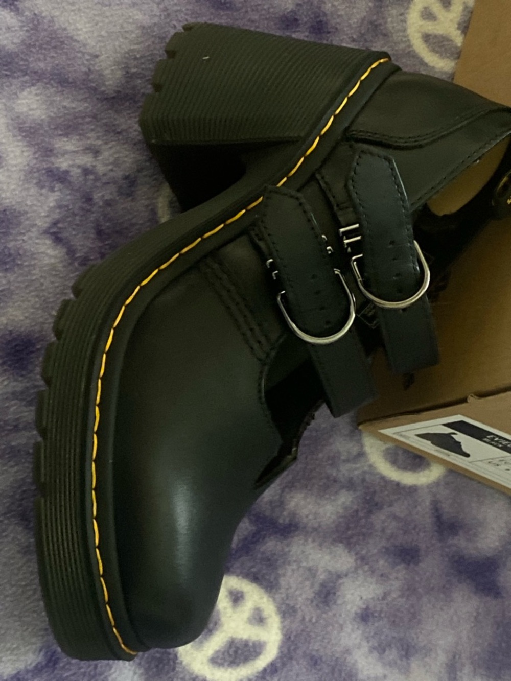 EVIE Black Mary Jane Double-Strap Shoes with Yellow Stitching - Picture 2 of 4